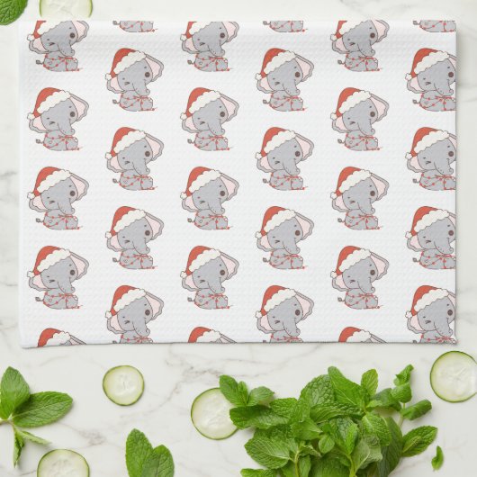 Serviettes de cuisine éléphant de Noël (Plié)