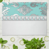 Serviettes de cuisine en damas bleu sarcelle chic (Plié)