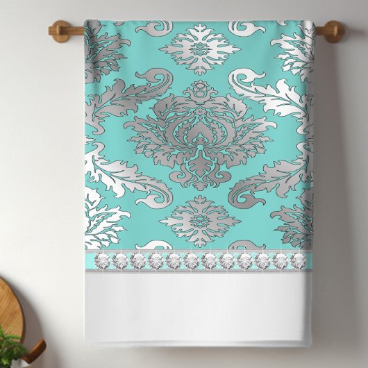 Serviettes de cuisine en damas bleu sarcelle chic