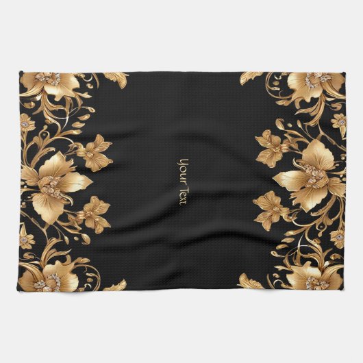 Serviettes de cuisine Floral Or (Horizontal)