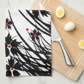 Serviettes de cuisine Floral Rouge Noir Blanc 2 DÉ (Quart Plié)