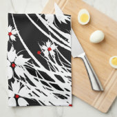 Serviettes de cuisine Floral Rouge Noir Blanc DÉCO (Quart Plié)