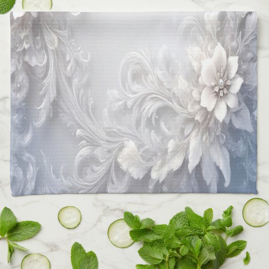 Serviettes De Cuisine Florale Blanche (Plié)