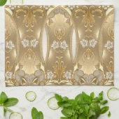 Serviettes De Cuisine Florale Ornées D'Or (Plié)