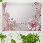 Serviettes De Cuisine Florale Rose (Plié)