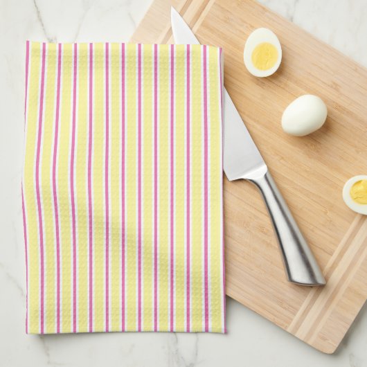 Serviettes de cuisine jaune et rose chaud (Quart Plié)