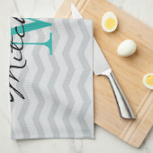 Serviettes de cuisine monogramme gris chevron pers (Quart Plié)