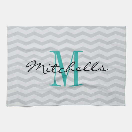 Serviettes de cuisine monogramme gris chevron pers (Horizontal)