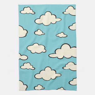 SERVIETTES DE CUISINE MOTIF NUAGE SKY BLEU BLANC