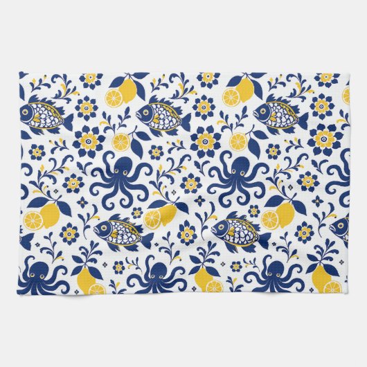 Serviettes de cuisine Poisson et Citron de Méditer (Horizontal)