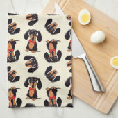 Serviettes de cuisine pour chien saucisse errant (Quart Plié)