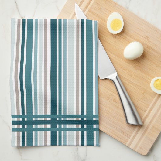Serviettes de cuisine rayées bleues (Quart Plié)