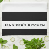Serviettes de cuisine rayées noir et blanc (Plié)