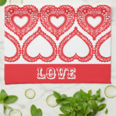 Serviettes de cuisine Red Lace Heart (Plié)