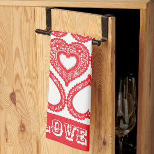 Serviettes de cuisine Red Lace Heart
