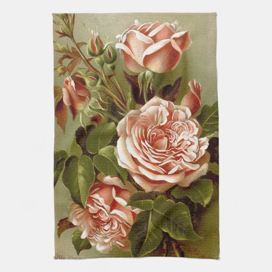 Serviettes de cuisine roses de fleurs (Vertical)