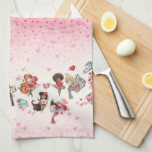 Serviettes de cuisine roses de la Saint-Valentin (Quart Plié)