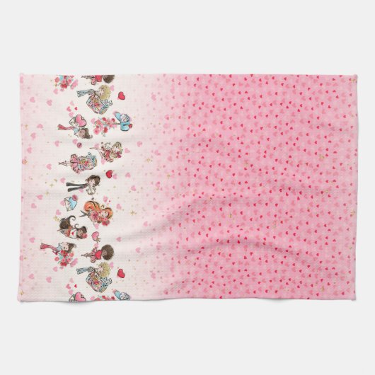 Serviettes de cuisine roses de la Saint-Valentin (Horizontal)