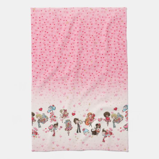 Serviettes de cuisine roses de la Saint-Valentin (Vertical)