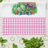 Serviettes de cuisine roses En vichy lapin de Pâqu (Plié)