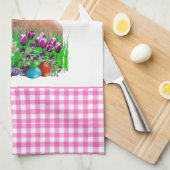 Serviettes de cuisine roses En vichy lapin de Pâqu (Quart Plié)