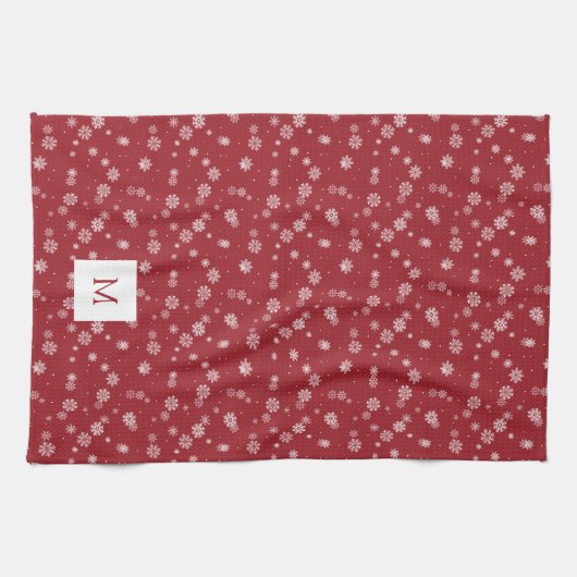Serviettes de cuisine rouge monogramme (Horizontal)