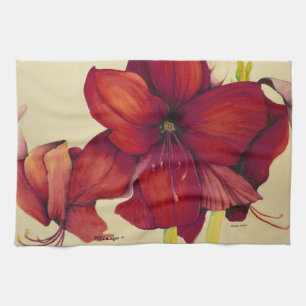 Serviettes de cuisine rouges d'amaryllis de Noël