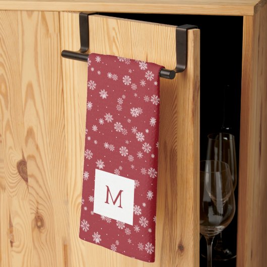 Serviettes de cuisine rouges monogrammées (Pliage en tiers)