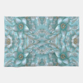 Serviettes de cuisine turquoise blanc fleuri (Horizontal)