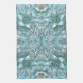 Serviettes de cuisine turquoise blanc fleuri (Vertical)
