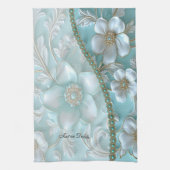 Serviettes de cuisine turquoise blanc fleuri (Vertical)