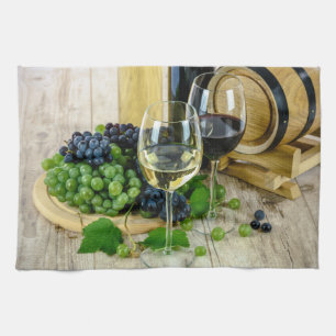 Serviettes de cuisine Verres à vin Raisins et Tonn