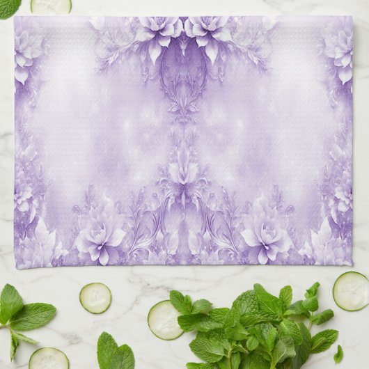 Serviettes de cuisine violet blanc Fleurs (Plié)