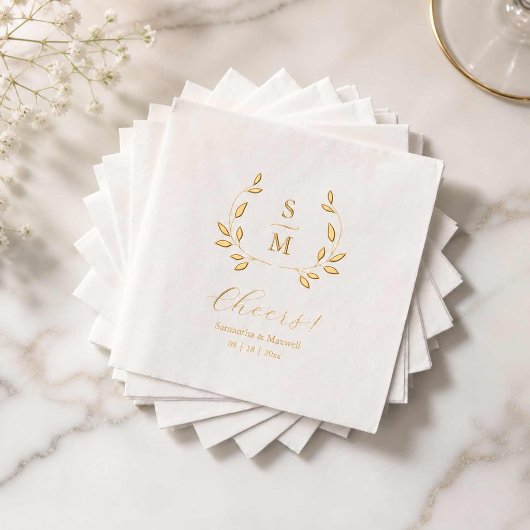 Serviettes de mariage à monogramme en feuilles de