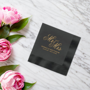 Serviettes de mariage en noir et or super chic
