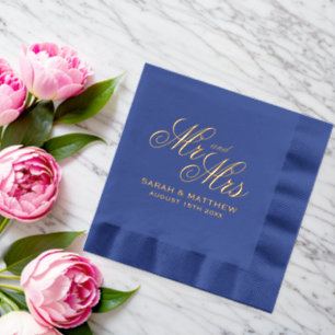 Serviettes de mariage timbrées de papier d'or luxu