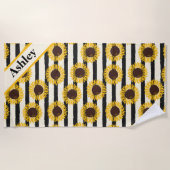 Serviettes de plage de Sunflowers et Black Stripes (Devant)