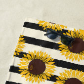 Serviettes de plage de Sunflowers et Black Stripes (En situation)