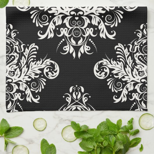 Serviettes de plat élégantes noires et blanches (Plié)