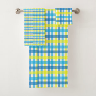 Serviettes De Salle De Bain Jeux Plaid Bleu Jaune