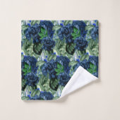 SERVIETTES DE SALLE DE BAINS EN FLEURS BLEUES VERT (Gant de toilette)