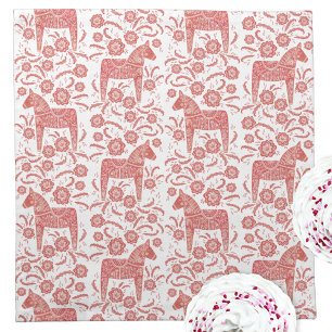 Serviettes De Table Cheval de Dala suédois Motif rouge et blanc
