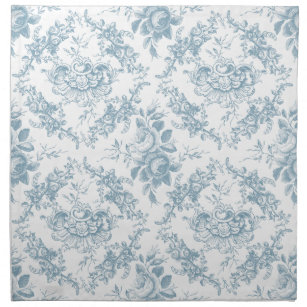 Serviettes De Table Elégante toile florale blanche et bleue gravée