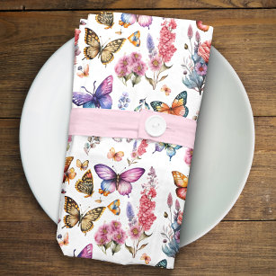 Serviettes De Table Joli papillon d'aquarelle Motif de jardin fleuri