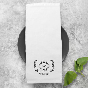 Serviettes De Table Monogramme Dîner élégant Fancy Wreath Blanc Noir