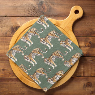 Serviettes De Table Motif sauvage des tigres d'aquarelle tropicale mod