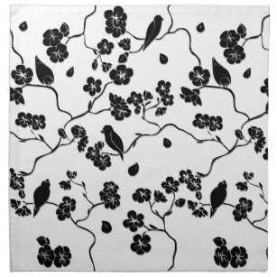 Serviettes De Table Oiseaux Motifs noirs et blancs sur les fleurs de c