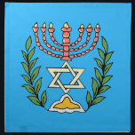 Serviettes De Table Persian Magen David Menorah<br><div class="desc">Cette image a été adaptée à partir d'un carrelage juif perse antique et présente une menorah avec un Magen David (Étoile de David) encadré de branches d'olivier. Les imperfections de l'image originale peinte à la main ont été conservées.</div>