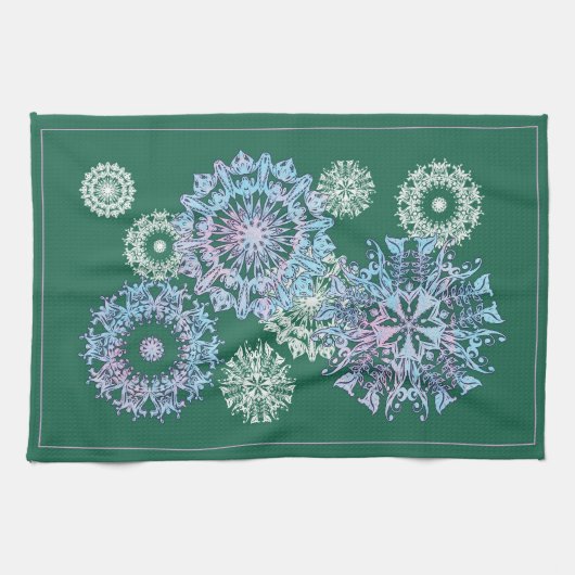 Serviettes de thé vert brillant avec des flocons d (Horizontal)