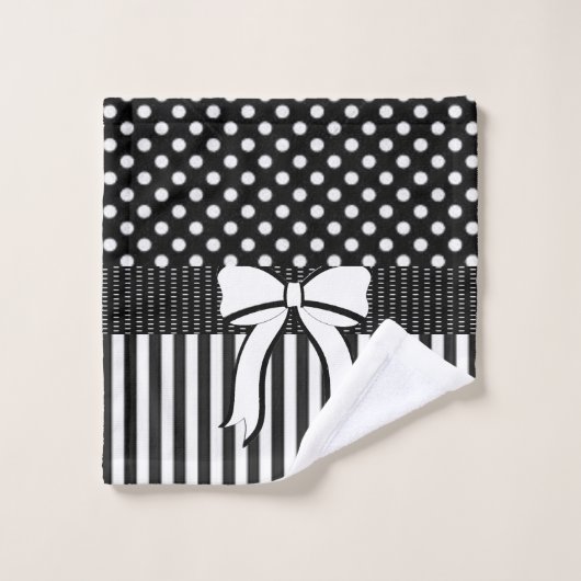 Serviettes de toilette en coton Polkdaot blanc noi (Gant de toilette)